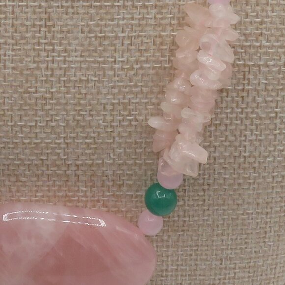 Rose Quartz and Nephrite Accent Stone Necklace - Picture 3 of 13